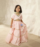Pink Faux Mukaish work Top & Skirt