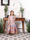 Zarita Pink Sequin Mermaid Dress With Lavender Fish Tail Skirt and Flower Datailing