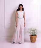 Baby Pink Embroidered Crop Top with Plazzo Pant