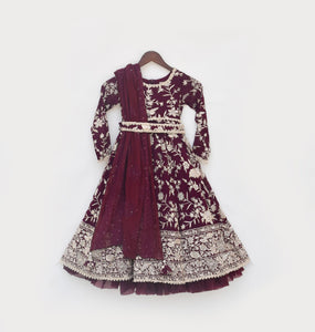 Burgandy Parsi Work Anarkali