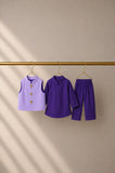 Purple Palm-Motif Waistcoat Kurta Set
