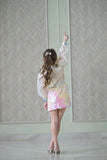 Ivory Bow Organza Top With Sequence Skirt Set