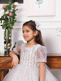 Phillipa White Organza Dress With Hand Embroidery of Flower and Butterflies Datailing