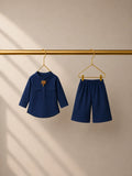 Navy Plam-Motif Oversized Kurta Set