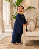 Navy Plam-Motif Oversized Kurta Set