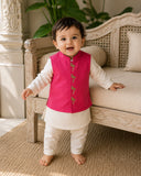 Cream Moon-Star Motif Waistcoat Kurta Set