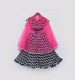 Hot Pink Cape With Dark Blue Lehenga Choli