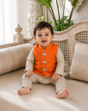 Cream Bird Motif Waistcoat Kurta Set