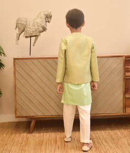 Pista Green Brocade Jacket With Kurta And Pant