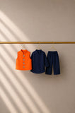Navy Bird Motif Waistcoat Kurta Set