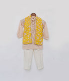 Yellow Parsi Work Jacket With Kurta And Pant