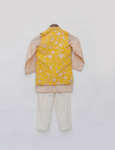 Yellow Parsi Work Jacket With Kurta And Pant