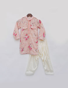 Peach Printed Kurta With Salwar