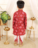 Red Floral Printed Kurta With Dhoti