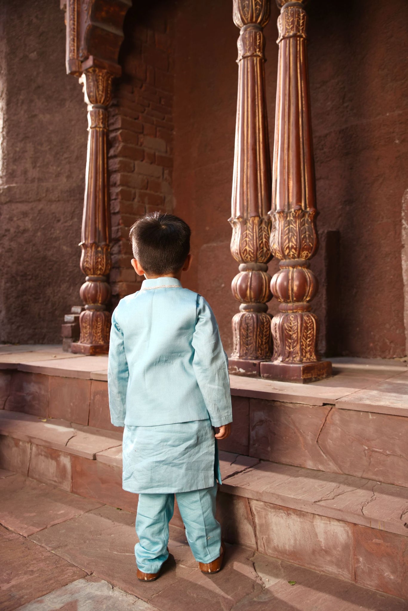 Blue Embroidered Nehru Jacket With Kurta And Pant