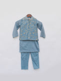 Blue Embroidered Nehru Jacket With Kurta And Pant