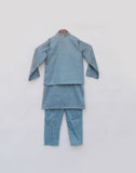 Blue Embroidered Nehru Jacket With Kurta And Pant