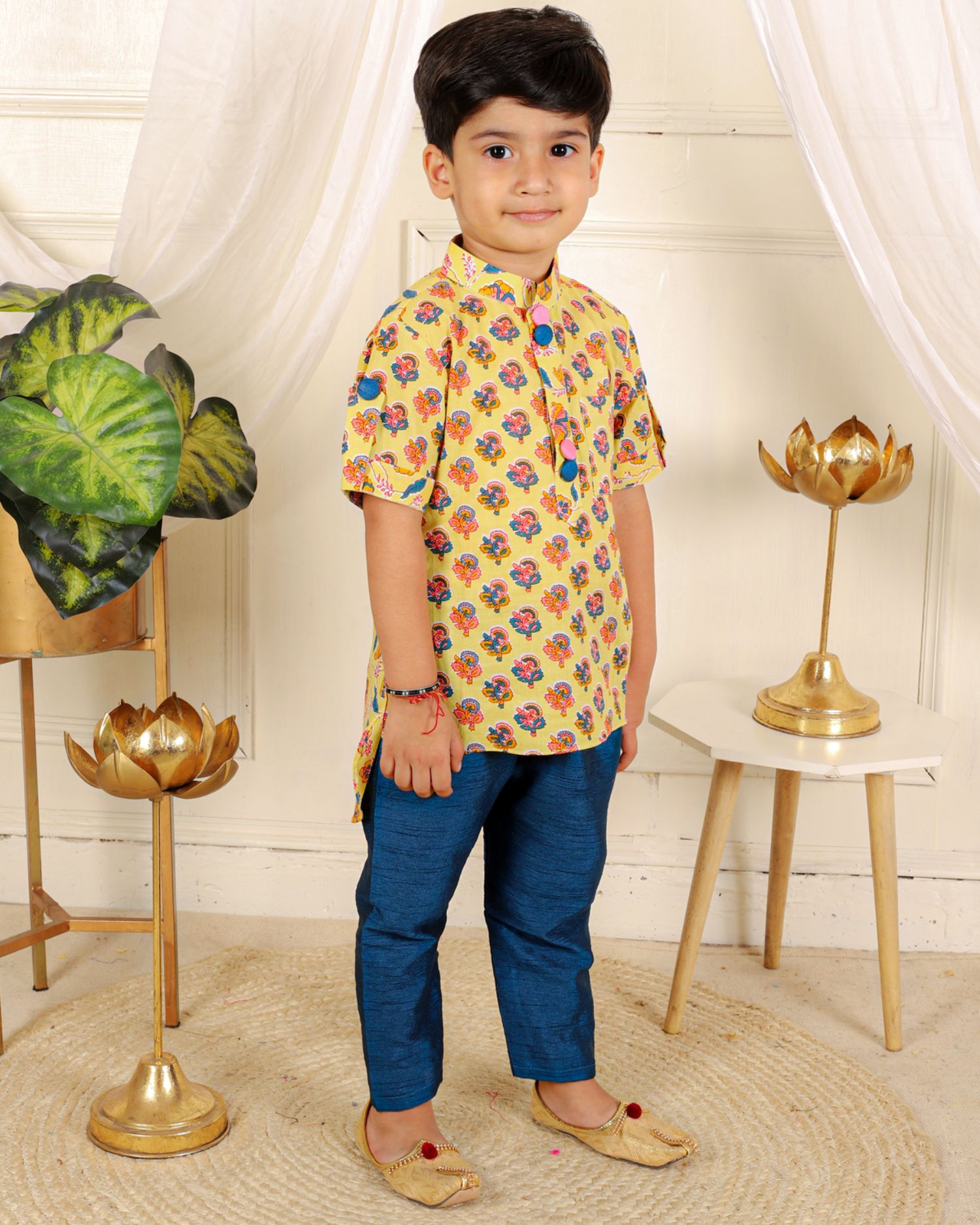 Cotton Print Kurta With Blue Pyjama