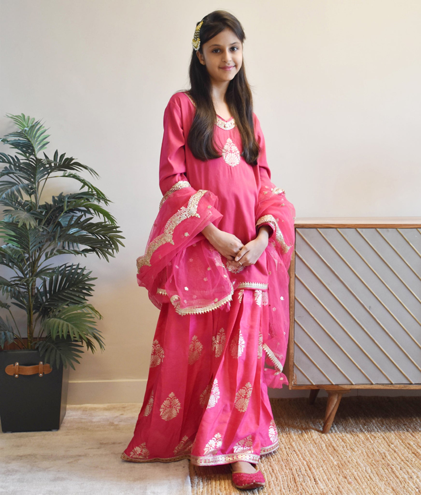 Hot Pink Kurti With Lehenga