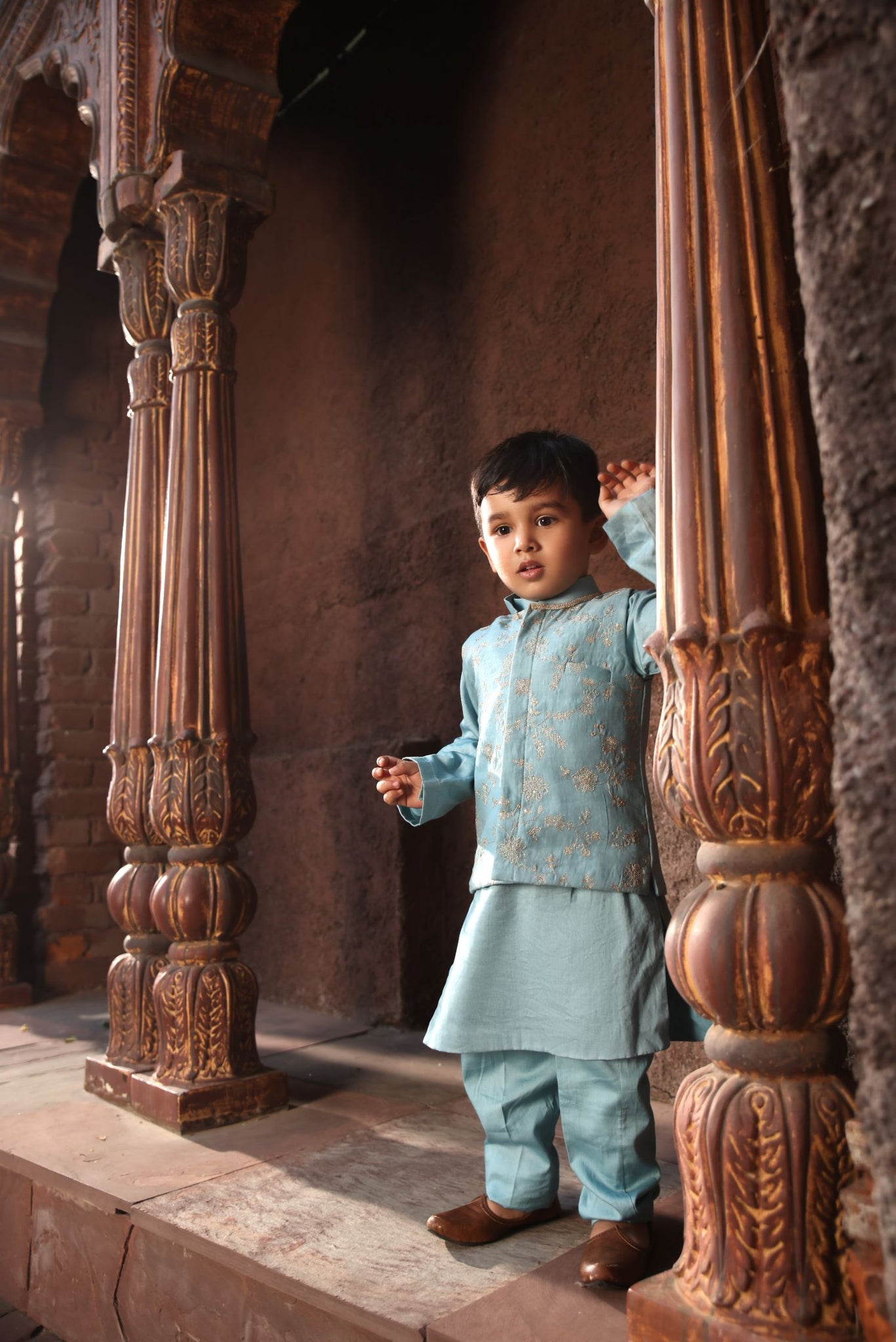 Blue Embroidered Nehru Jacket With Kurta And Pant