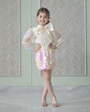 Ivory Bow Organza Top With Sequence Skirt Set