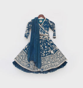 Teal Blue Parsi Work Lehenga Choli