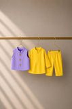 Yellow Flamingo Motif Waistcoat Kurta Set