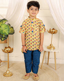 Cotton Print Kurta With Blue Pyjama