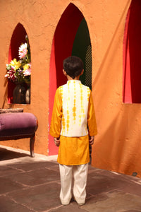 Yellow Tie And Die Nehru Jacket With Kurta And Pant