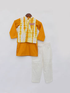 Yellow Tie And Die Nehru Jacket With Kurta And Pant