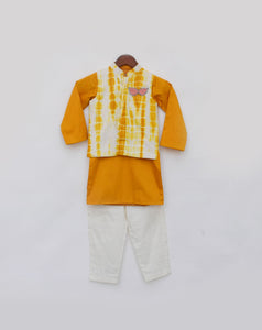 Yellow Tie And Die Nehru Jacket With Kurta And Pant