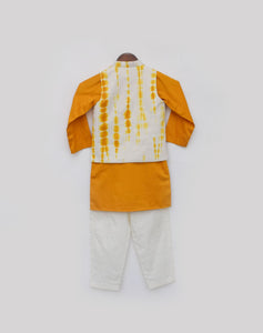 Yellow Tie And Die Nehru Jacket With Kurta And Pant