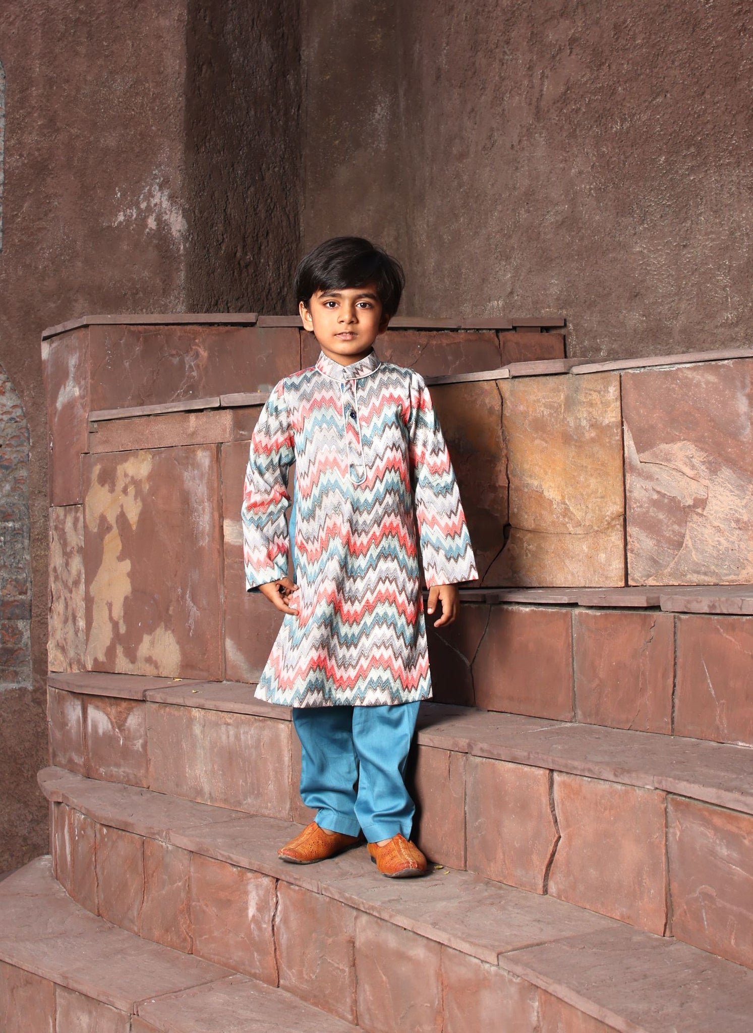 Blue Zik Zak Kurta With Pant