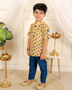 Cotton Print Kurta With Blue Pyjama