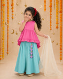 Pink Teal Palazzo Set