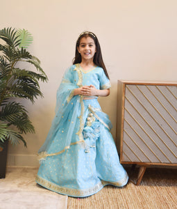 Blue Chanderi Choli With Lehenga