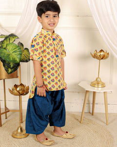 Cotton Print Kurta With Blue Pyjama