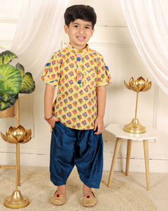 Cotton Print Kurta With Blue Pyjama