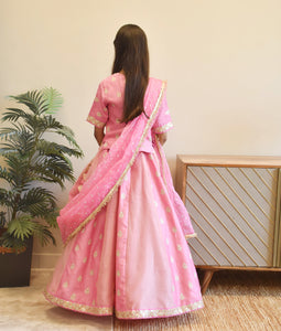 Pink Chanderi Choli With Lehenga