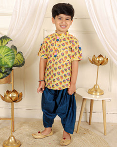 Cotton Print Kurta With Blue Pyjama