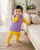 Yellow Flamingo Motif Waistcoat Kurta Set