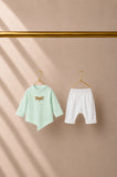 Mint Dragonfly-Motif Asymmetrical Kurta Set