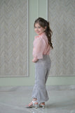Peach Bow Organza Top With Silver Sequence Skirt Set