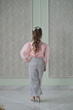 Peach Bow Organza Top With Silver Sequence Skirt Set