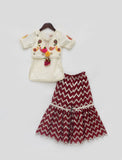 Off White Kurti With Maroon Sharara