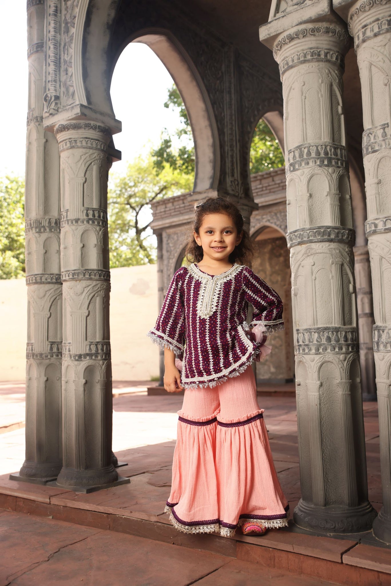 Purple Printed Kurti With Sharara