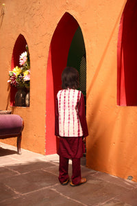 Maroon Tie And Dye Nehru Jacket With Kurta And Pant