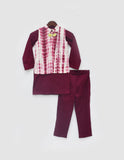 Maroon Tie And Dye Nehru Jacket With Kurta And Pant