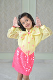 Yellow Organza Top With Fuchsia Pink Sequence Skirt Set