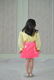 Yellow Organza Top With Fuchsia Pink Sequence Skirt Set